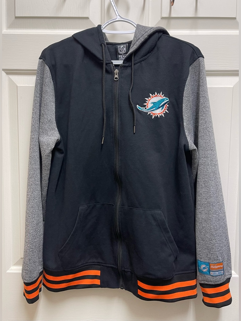 NFL TEAM Miami Dolphins Full Zip Varsity Hoodie Jacket Colorblock Sporty Size M
